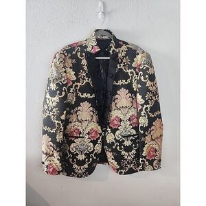 GIOVANNI TESTI Size 46 Sequin Shimmer Embroidered Pink Black Gold Blazer